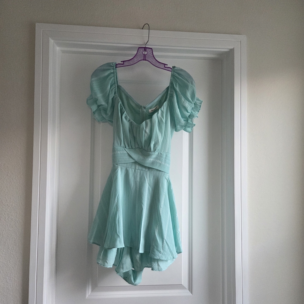 Elegant Mint Green Ruffle One Piece Dress With Shorts